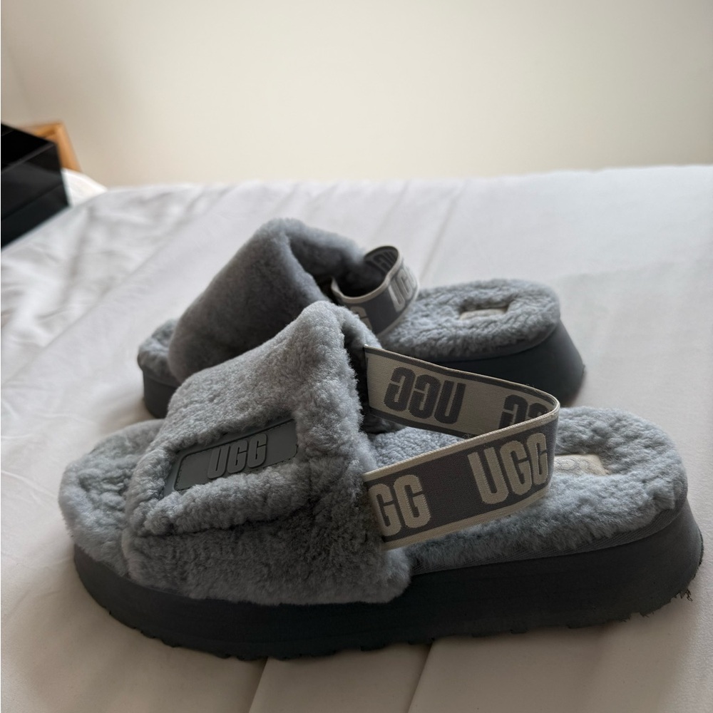 UGG Charcoal Fluffy Slide Sandals